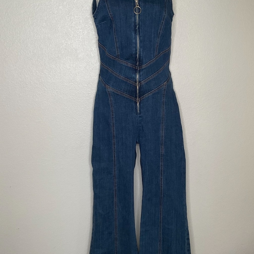 REVICE Dark Blue Denim Jumpsuit with Front Zip